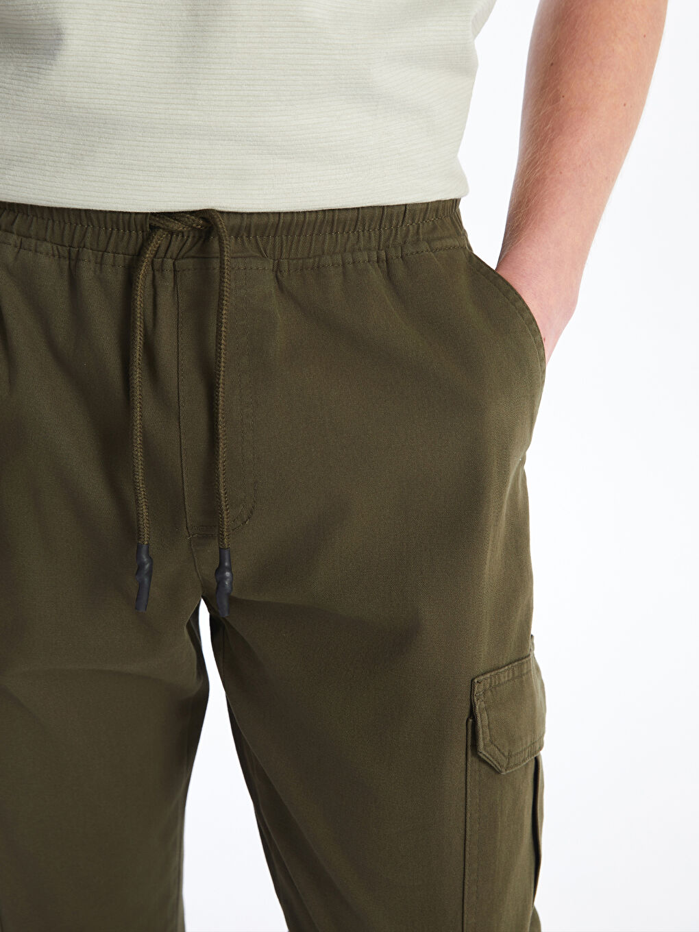 Haki Standart Kalıp Gabardin Erkek Kargo Pantolon-2