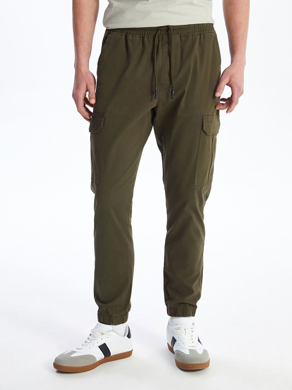 Haki Standart Kalıp Gabardin Erkek Kargo Pantolon-3