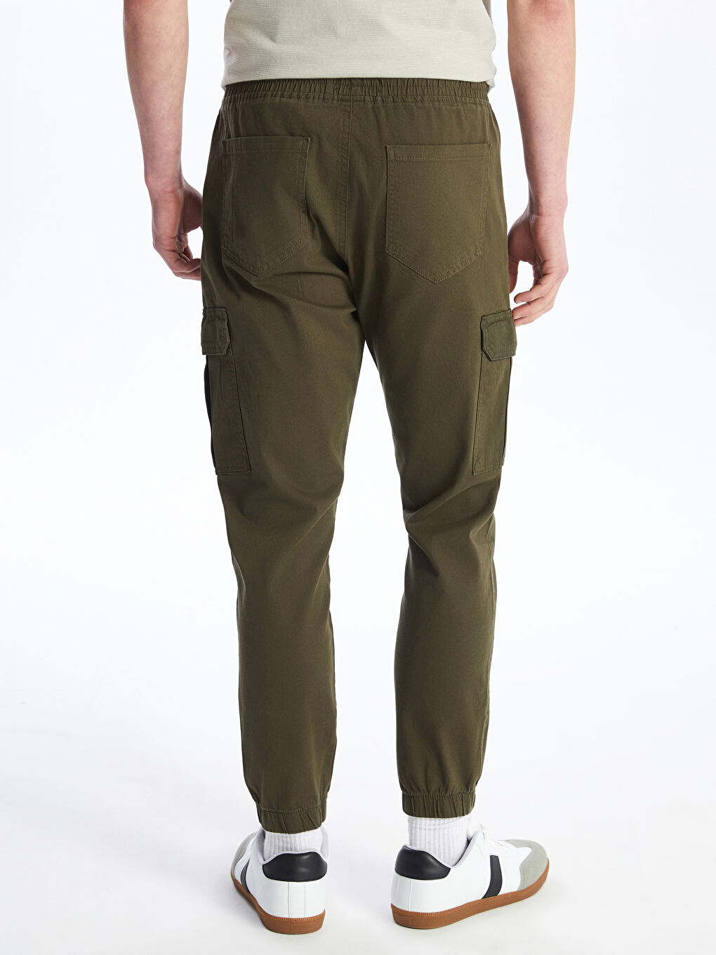 Haki Standart Kalıp Gabardin Erkek Kargo Pantolon-4