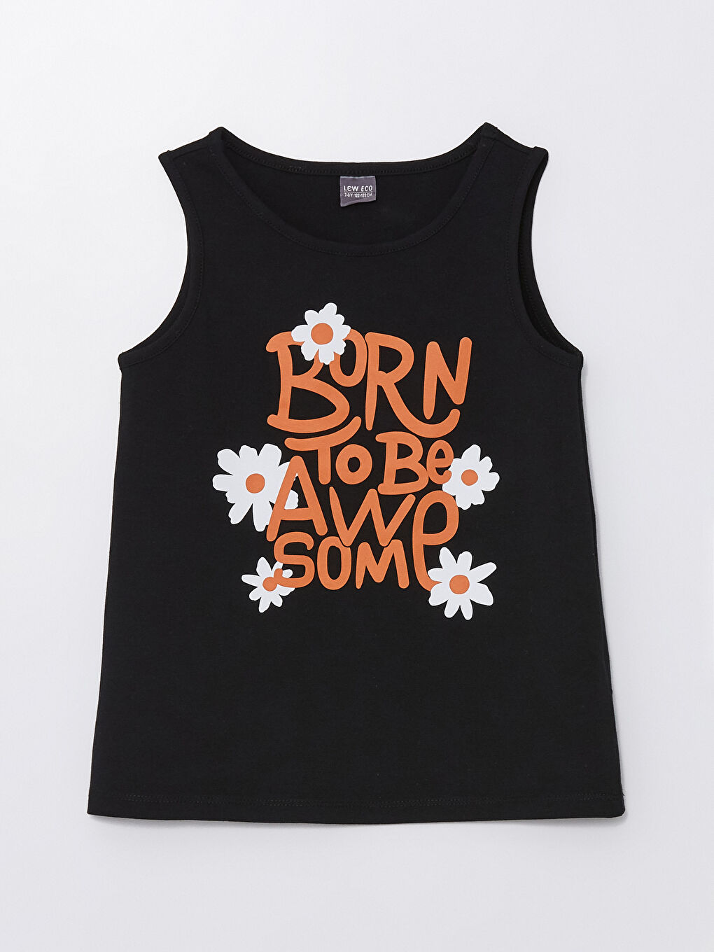 Siyah Bisiklet Yaka Baskılı Kız Çocuk Atlet