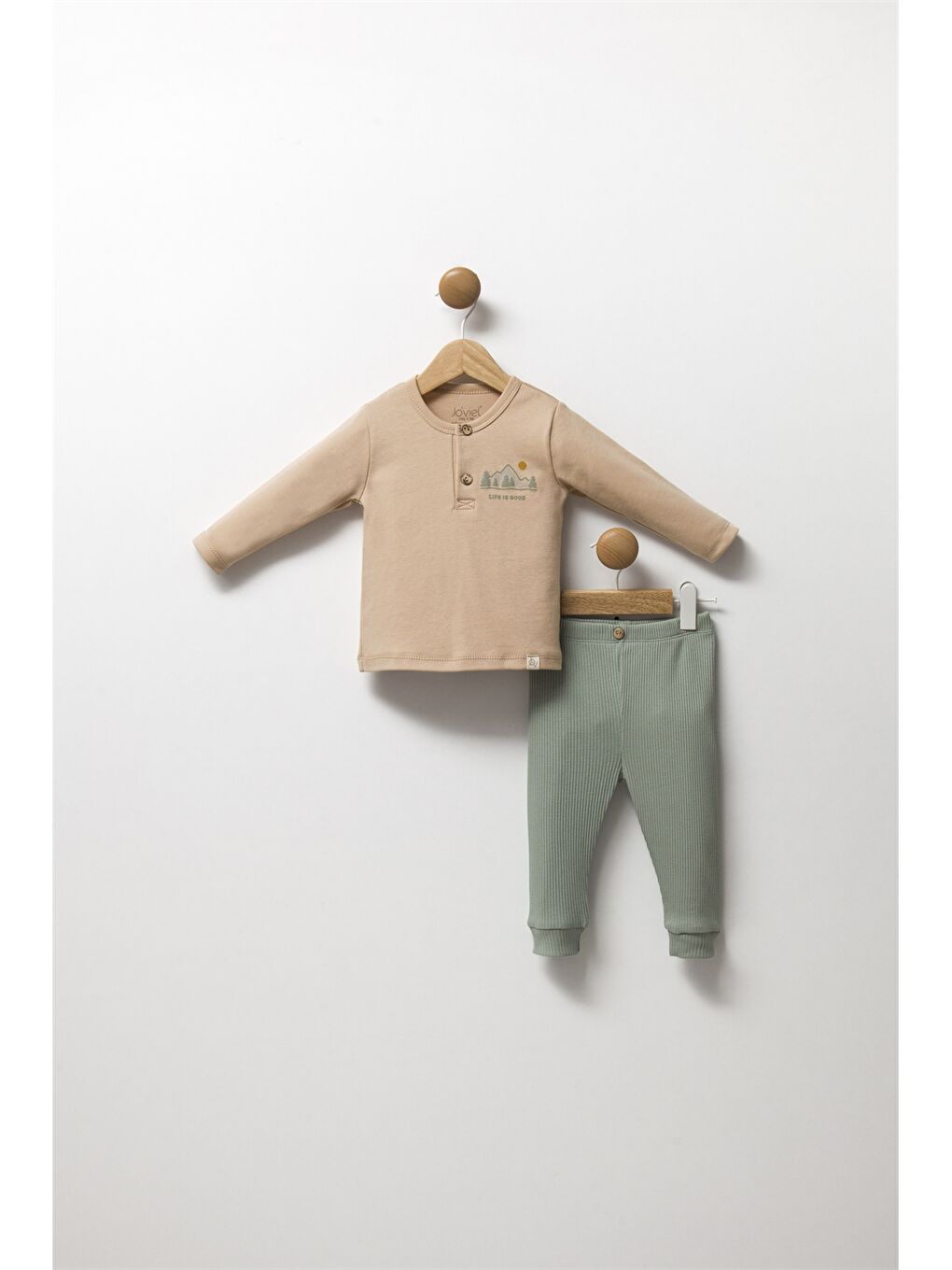 Ekru Bisiklet Yaka Baskılı Erkek Bebek Sweatshirt ve Eşofman Altı