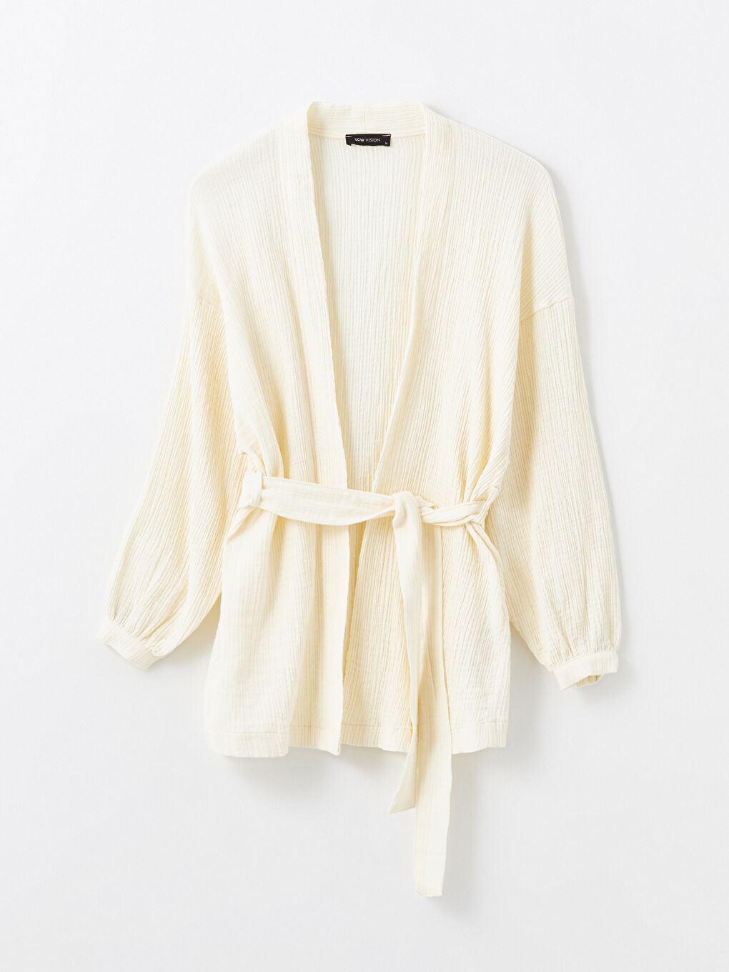 Bej Şal Yaka Düz Uzun Kollu Oversize Kadın Kimono-4