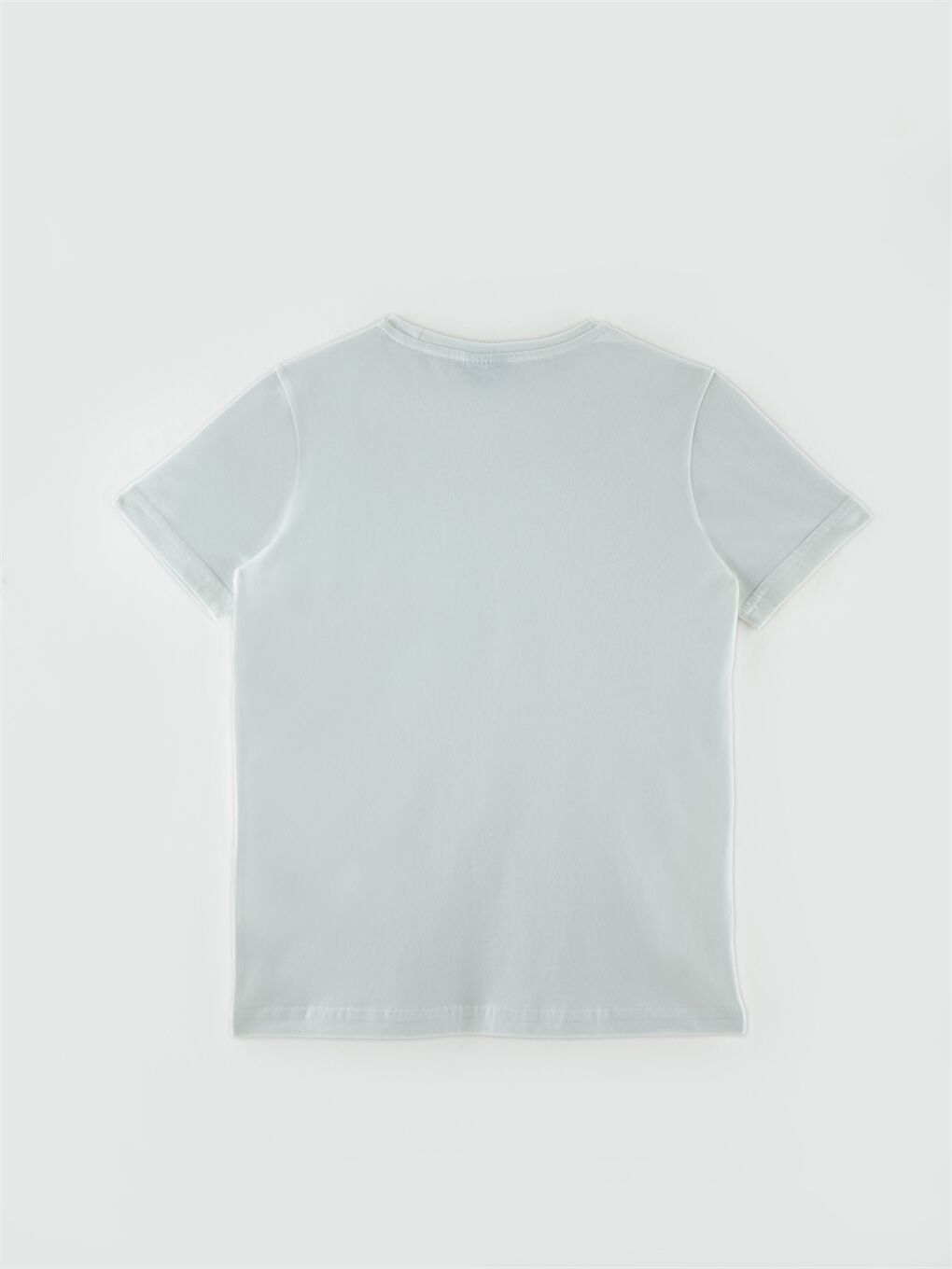 Beyaz Bisiklet Yaka Kısa Kollu Erkek Çocuk Tişört-2