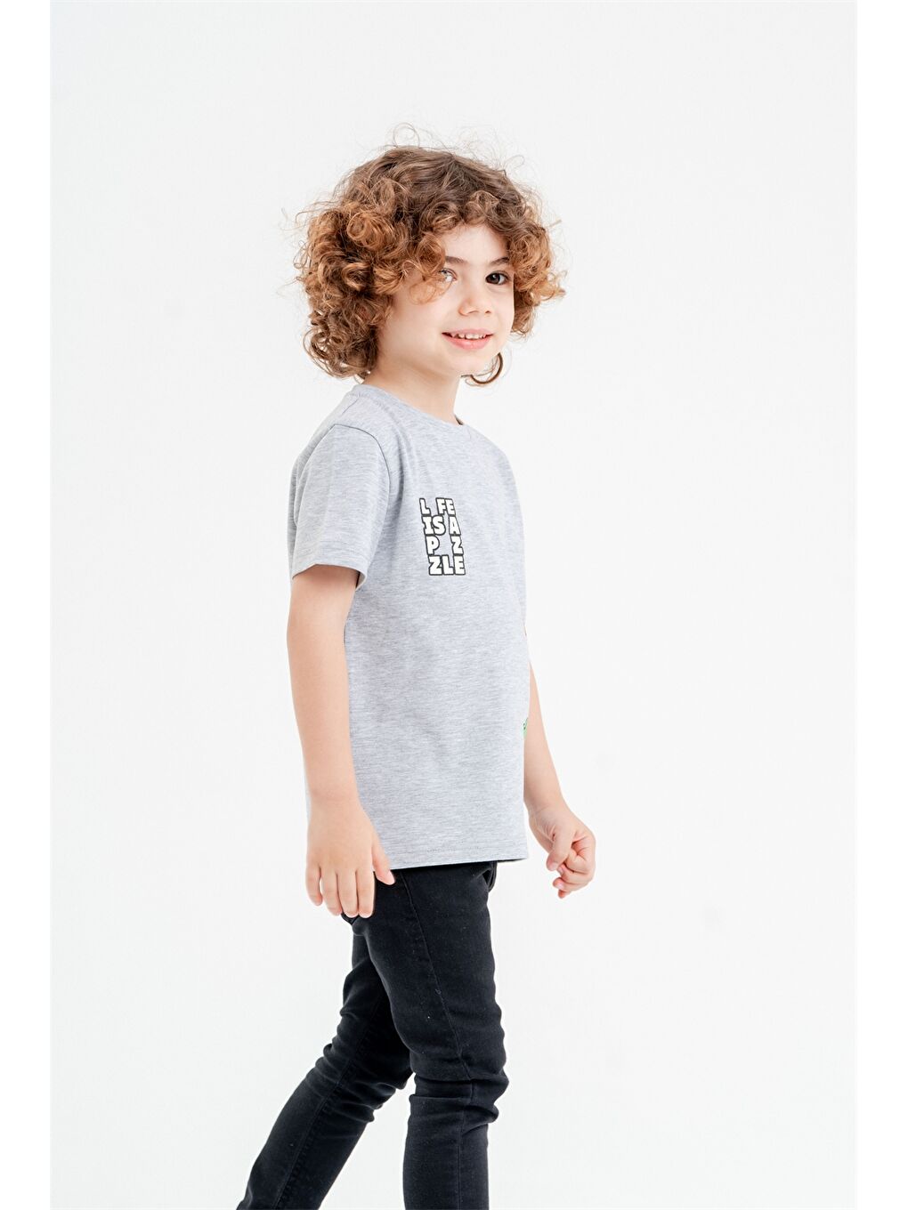 Gri Bisiklet Yaka Kısa Kollu Erkek Bebek Tişört-2