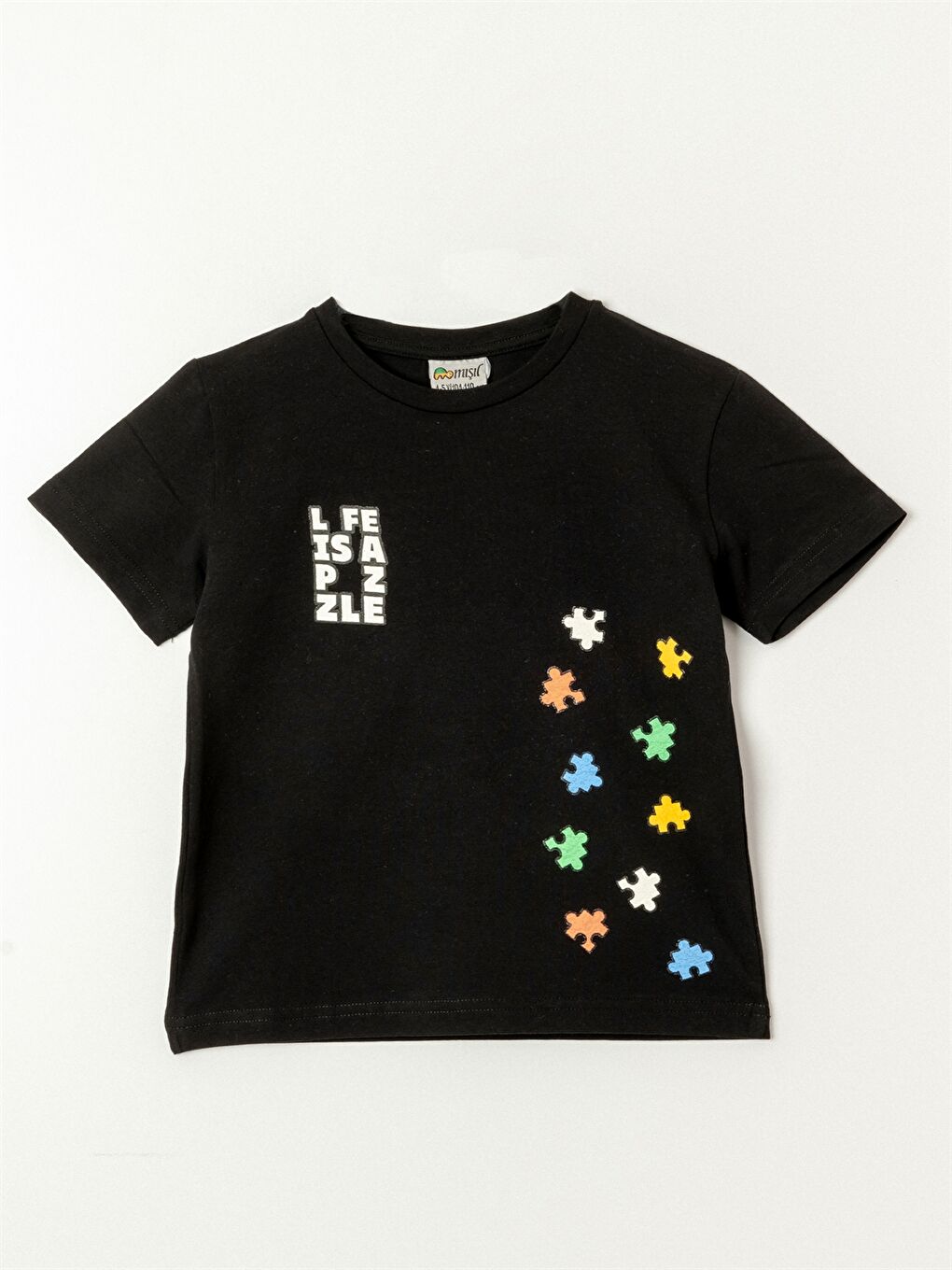 Siyah Bisiklet Yaka Kısa Kollu Erkek Bebek Tişört