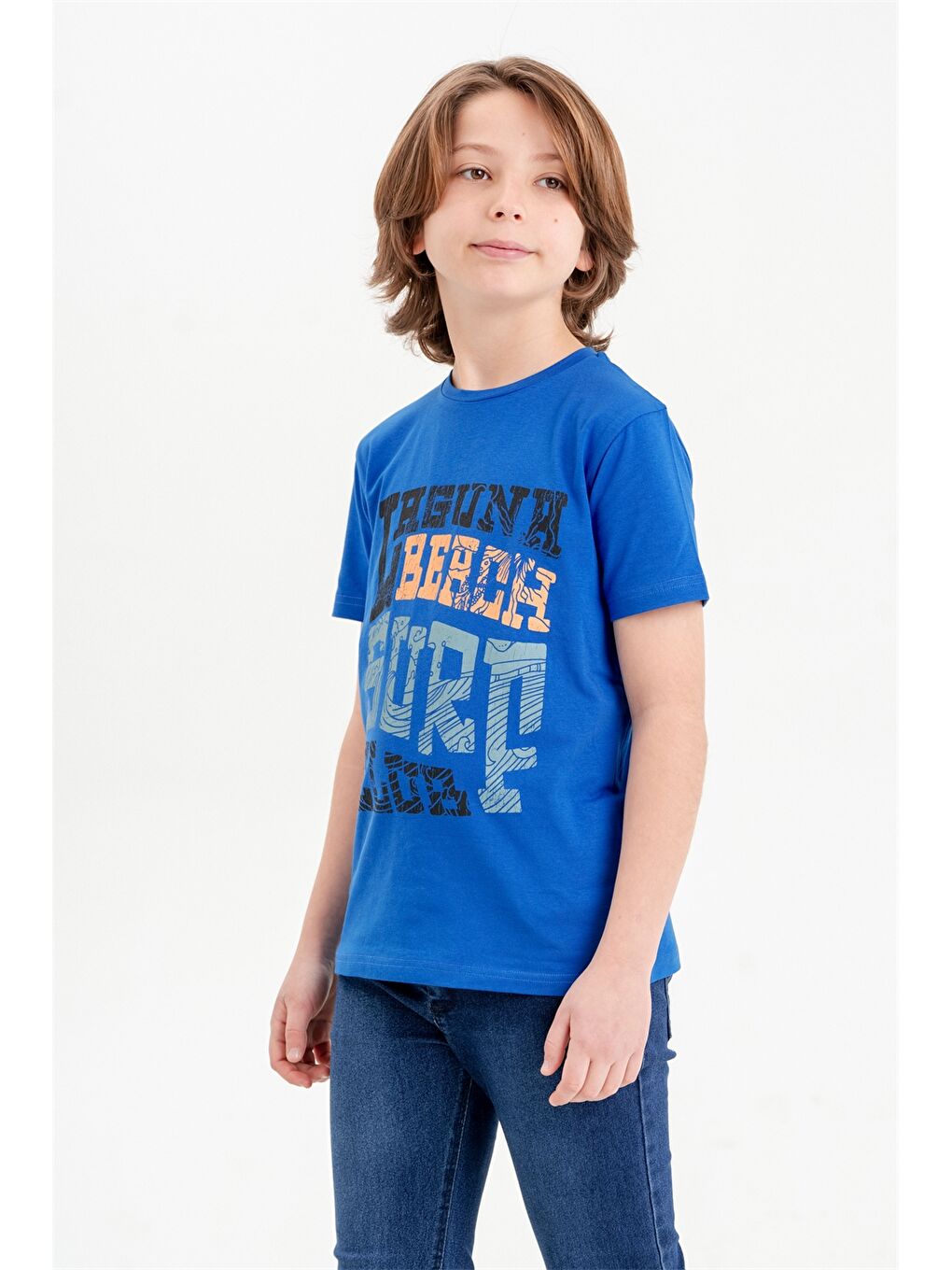 Mavi Bisiklet Yaka Kısa Kollu Erkek Çocuk Tişört-1