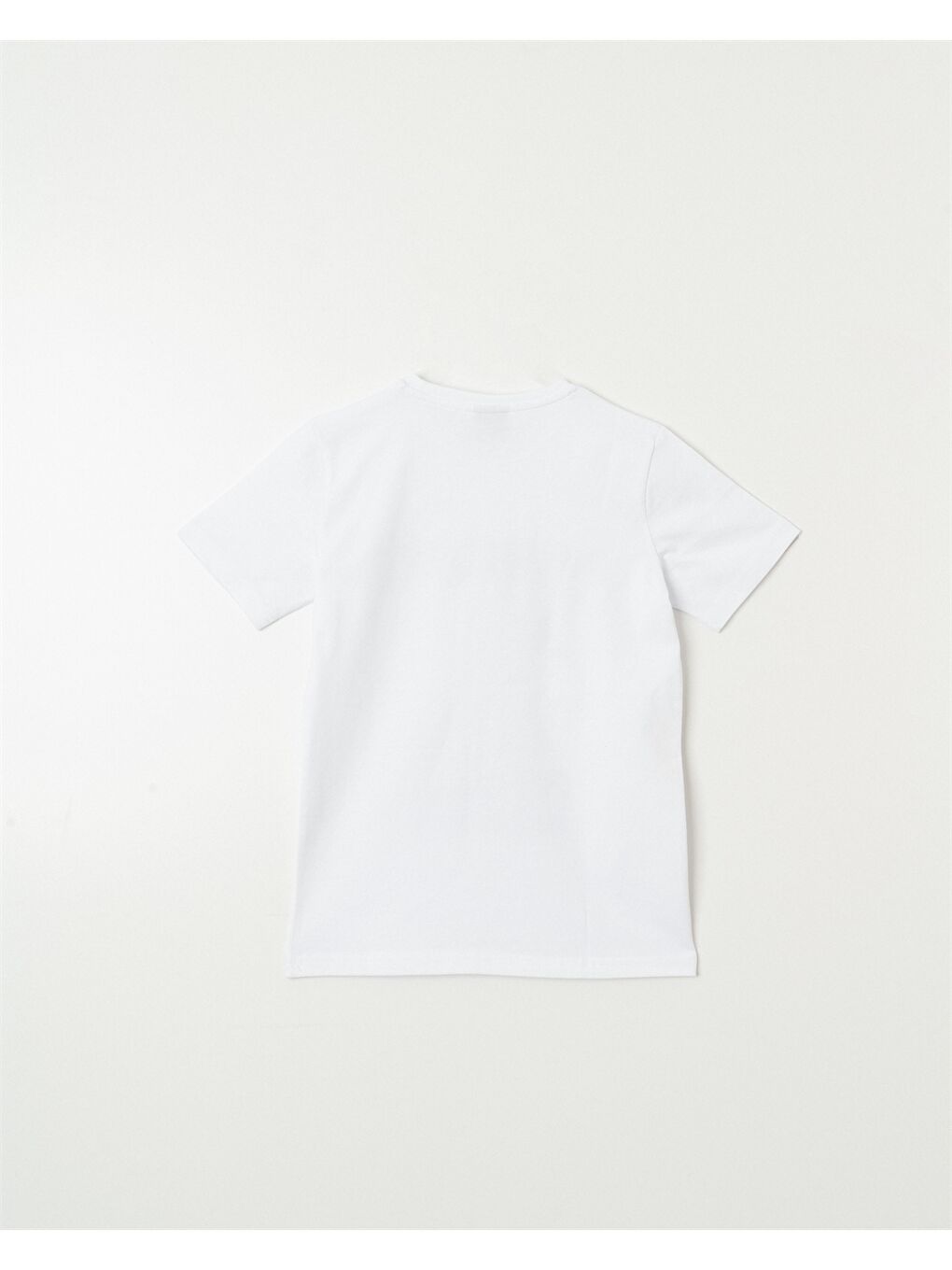 Beyaz Bisiklet Yaka Kısa Kollu Erkek Çocuk Tişört-1