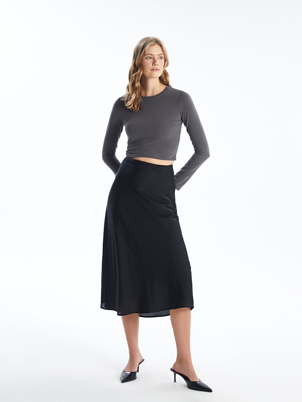 Crew Neck Straight Long Sleeve Women's Crop -S4LY36Z8-YG5