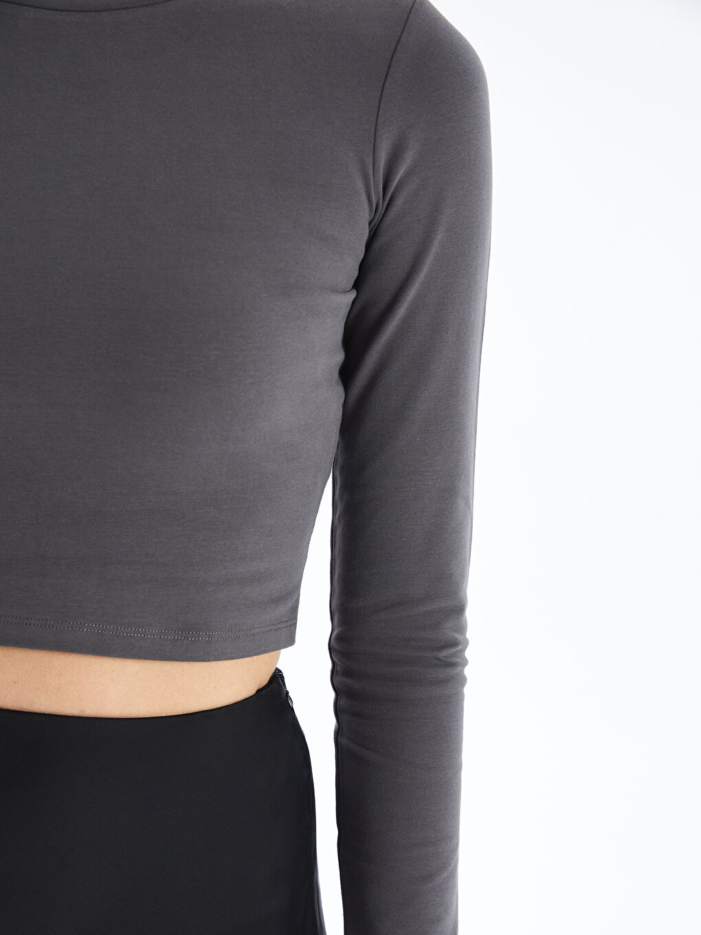 Crew Neck Straight Long Sleeve Women's Crop -S4LY36Z8-YG5
