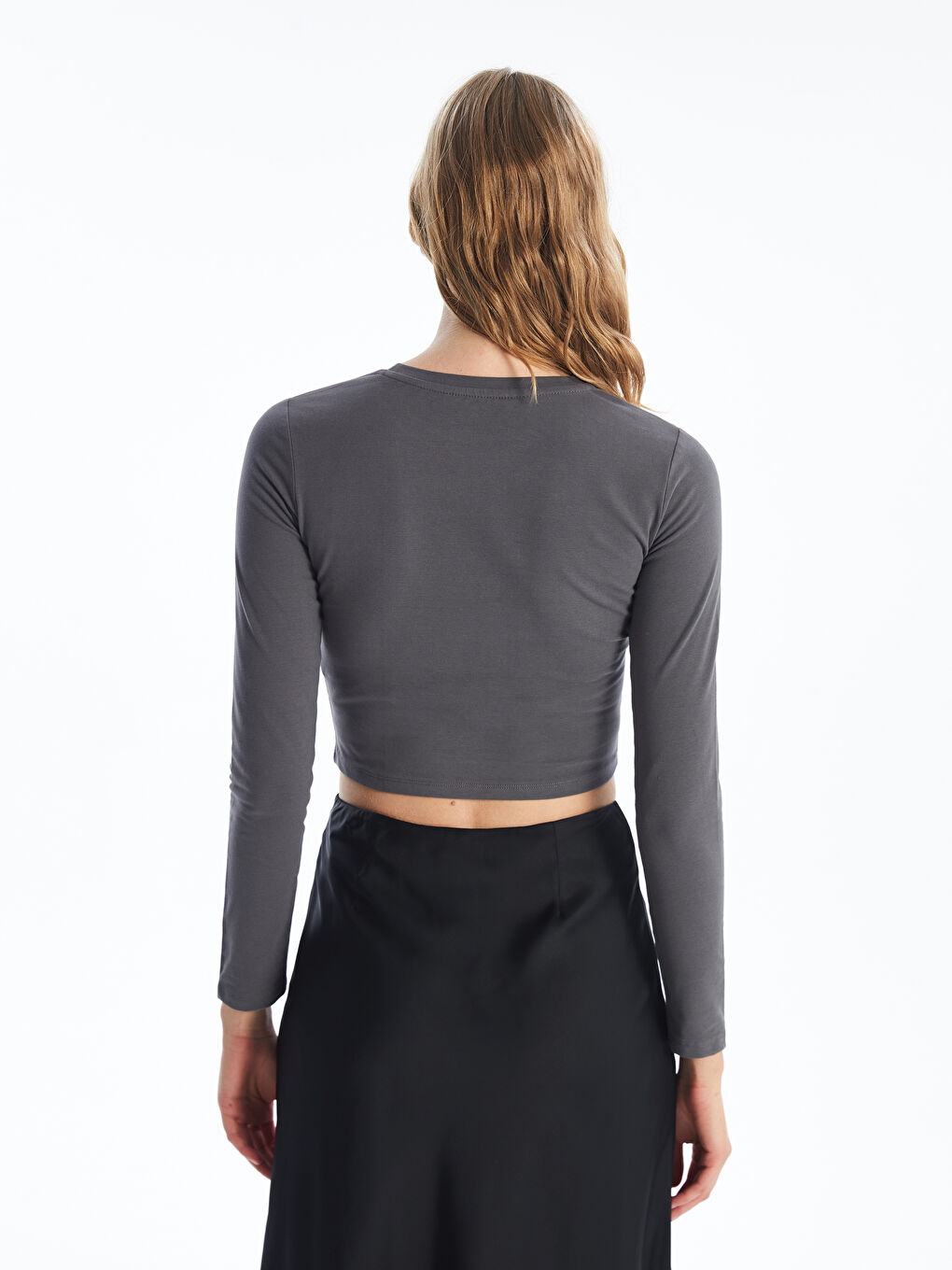 Crew Neck Straight Long Sleeve Women's Crop -S4LY36Z8-YG5