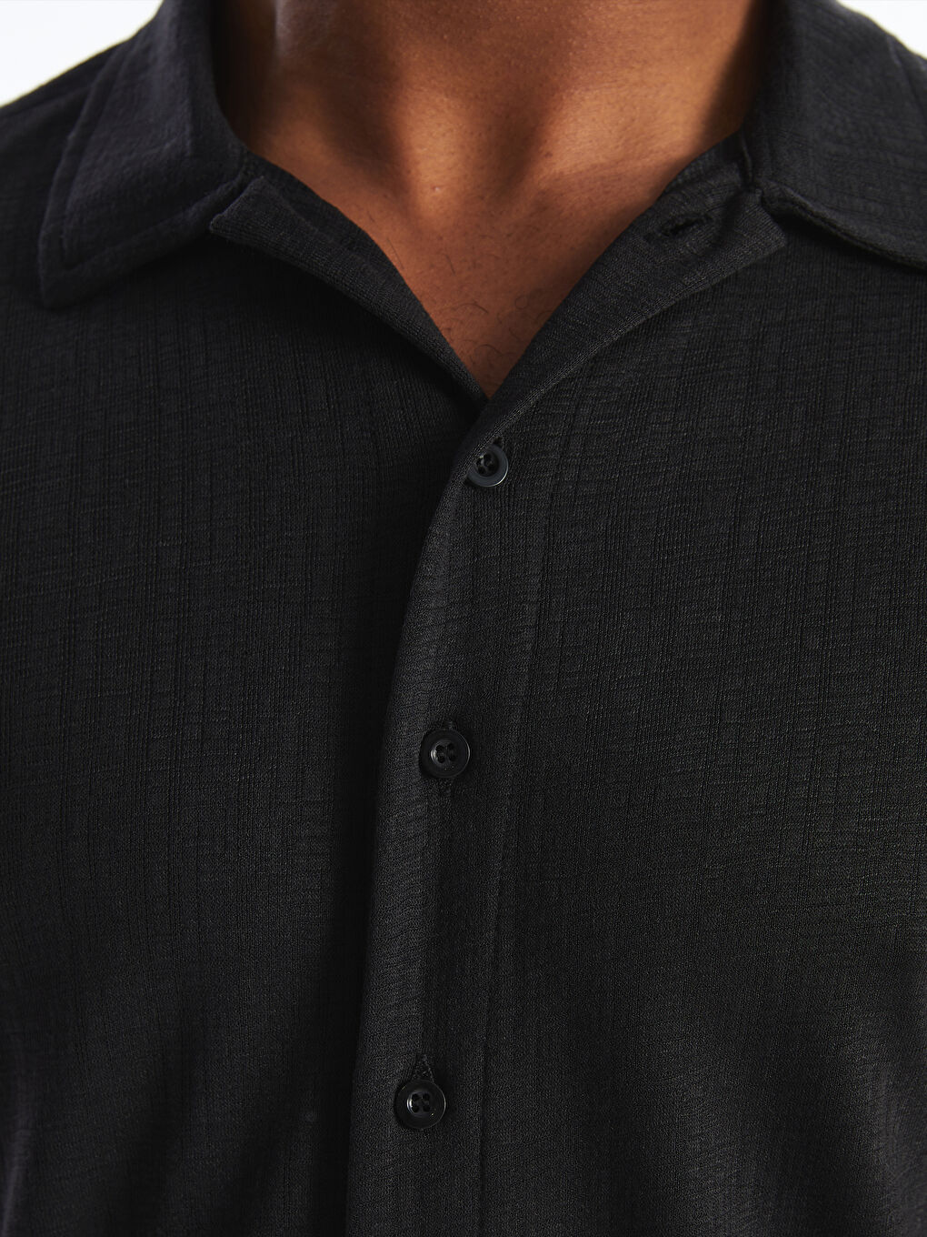 Siyah Standart Kalıp Kısa Kollu Erkek Gömlek-3