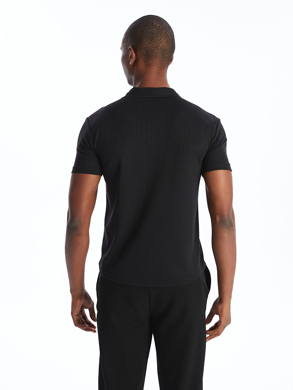 Siyah Standart Kalıp Kısa Kollu Erkek Gömlek-4