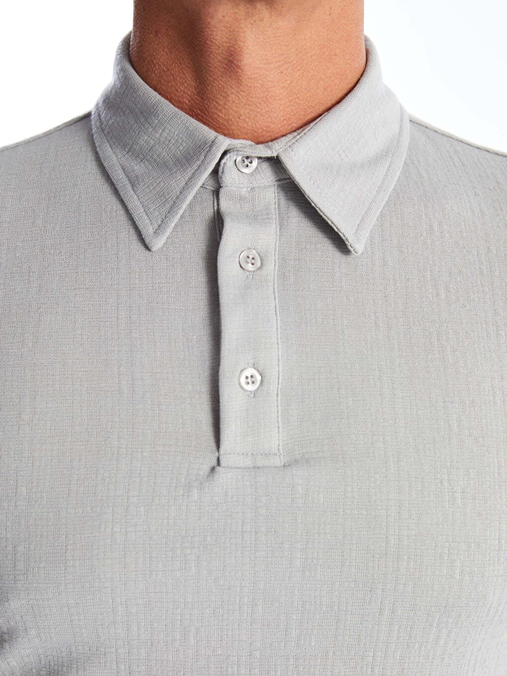 Gri Düğmeli Polo Yaka Kısa Kollu Erkek Tişört-3