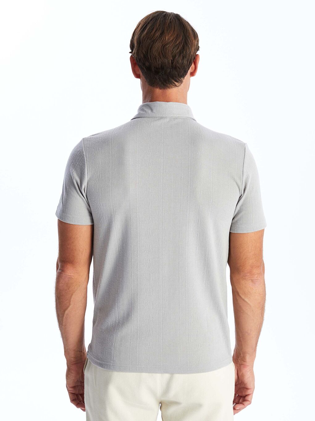 Gri Düğmeli Polo Yaka Kısa Kollu Erkek Tişört-4