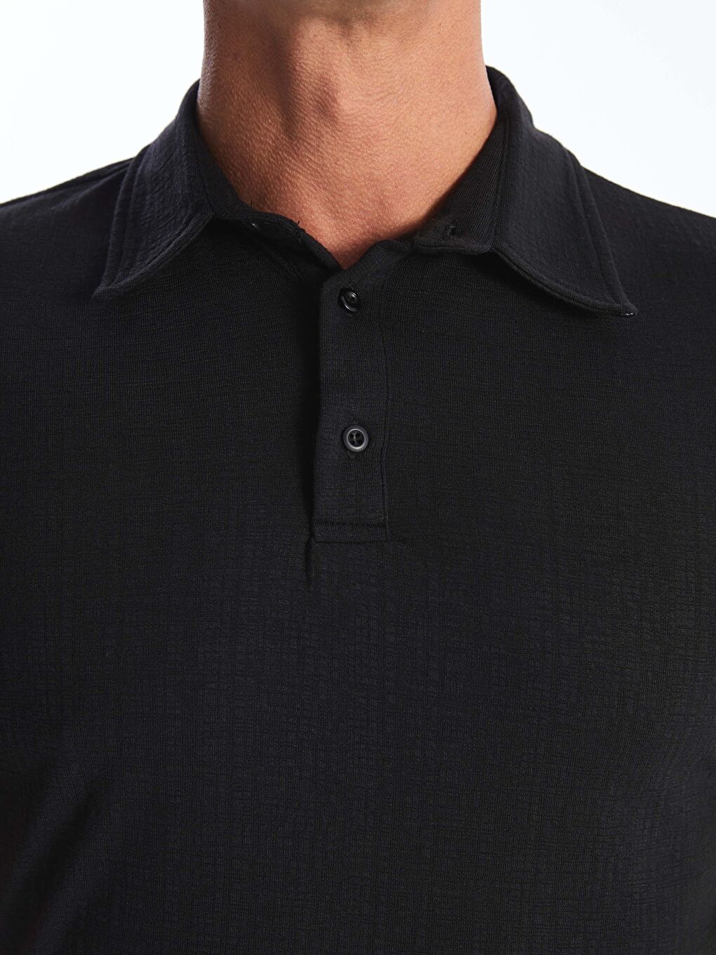 Siyah Düğmeli Polo Yaka Kısa Kollu Erkek Tişört-3