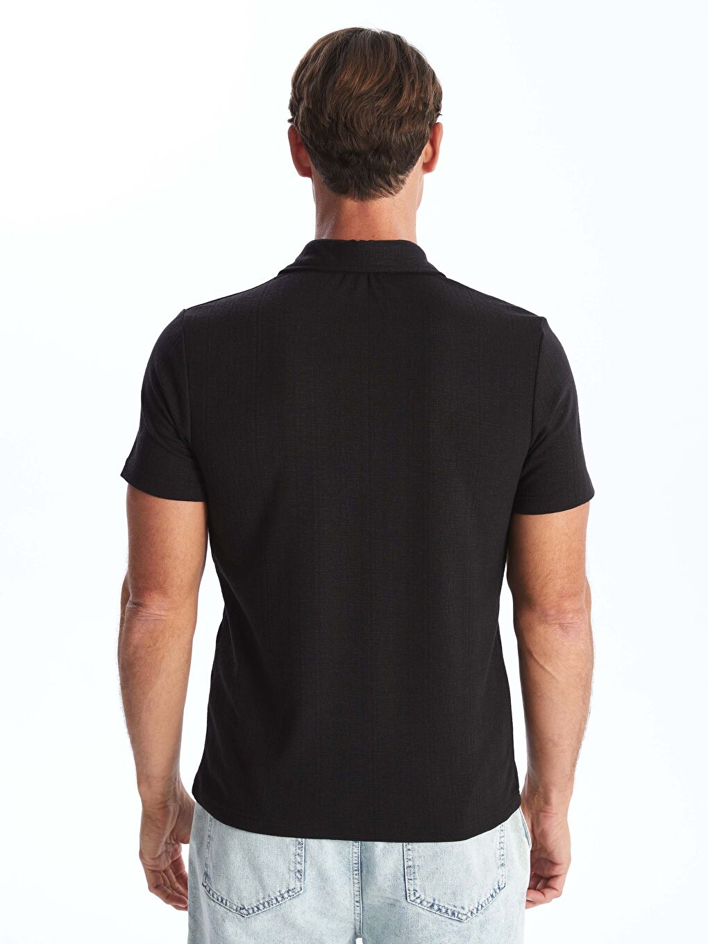 Siyah Düğmeli Polo Yaka Kısa Kollu Erkek Tişört-4