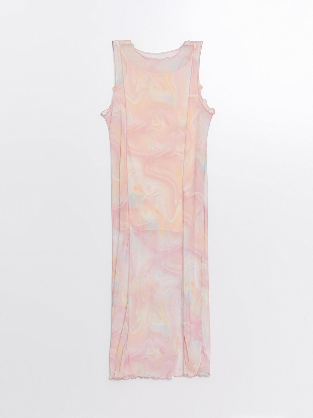 Ekru Bisiklet Yaka Batik Desenli Kadın Elbise-4