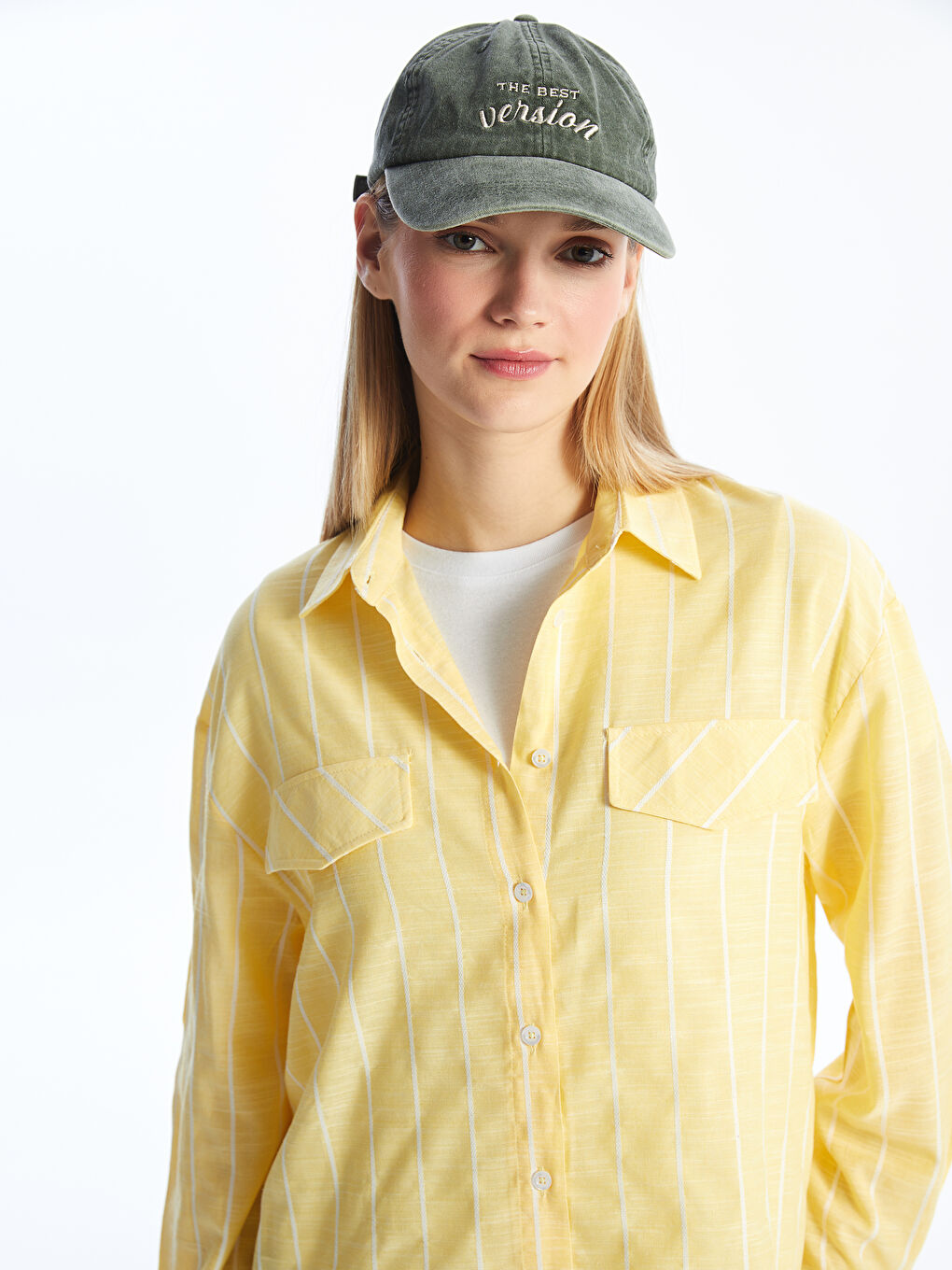Sarı Çizgili Kadın Gömlek-1
