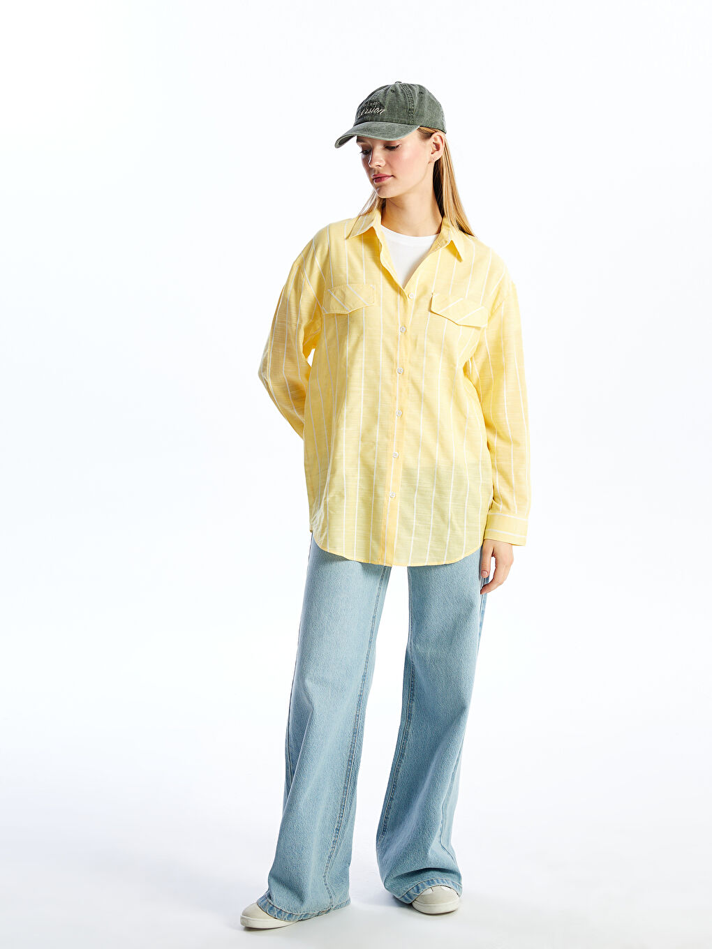 Sarı Çizgili Kadın Gömlek-2