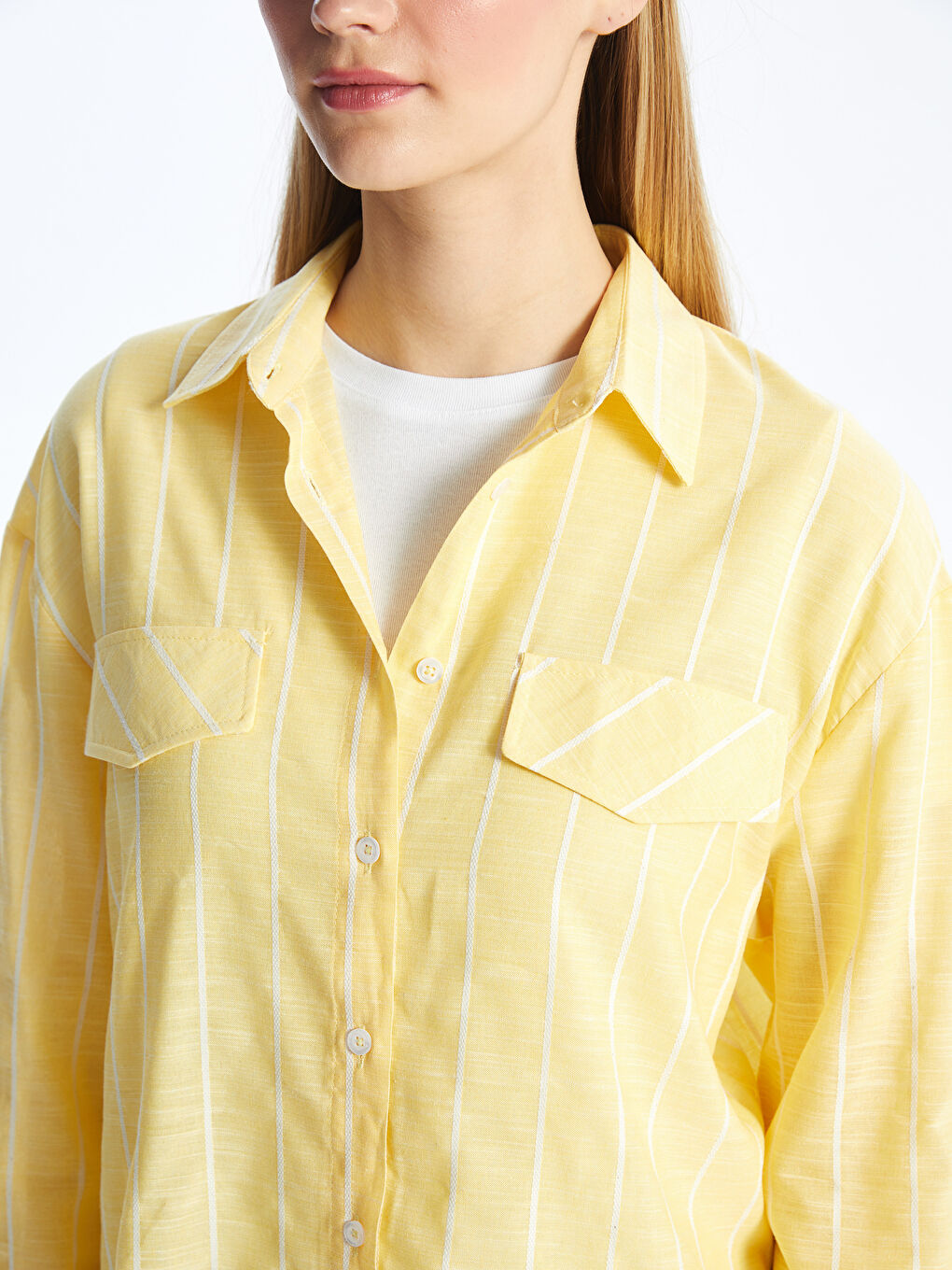 Sarı Çizgili Kadın Gömlek-3