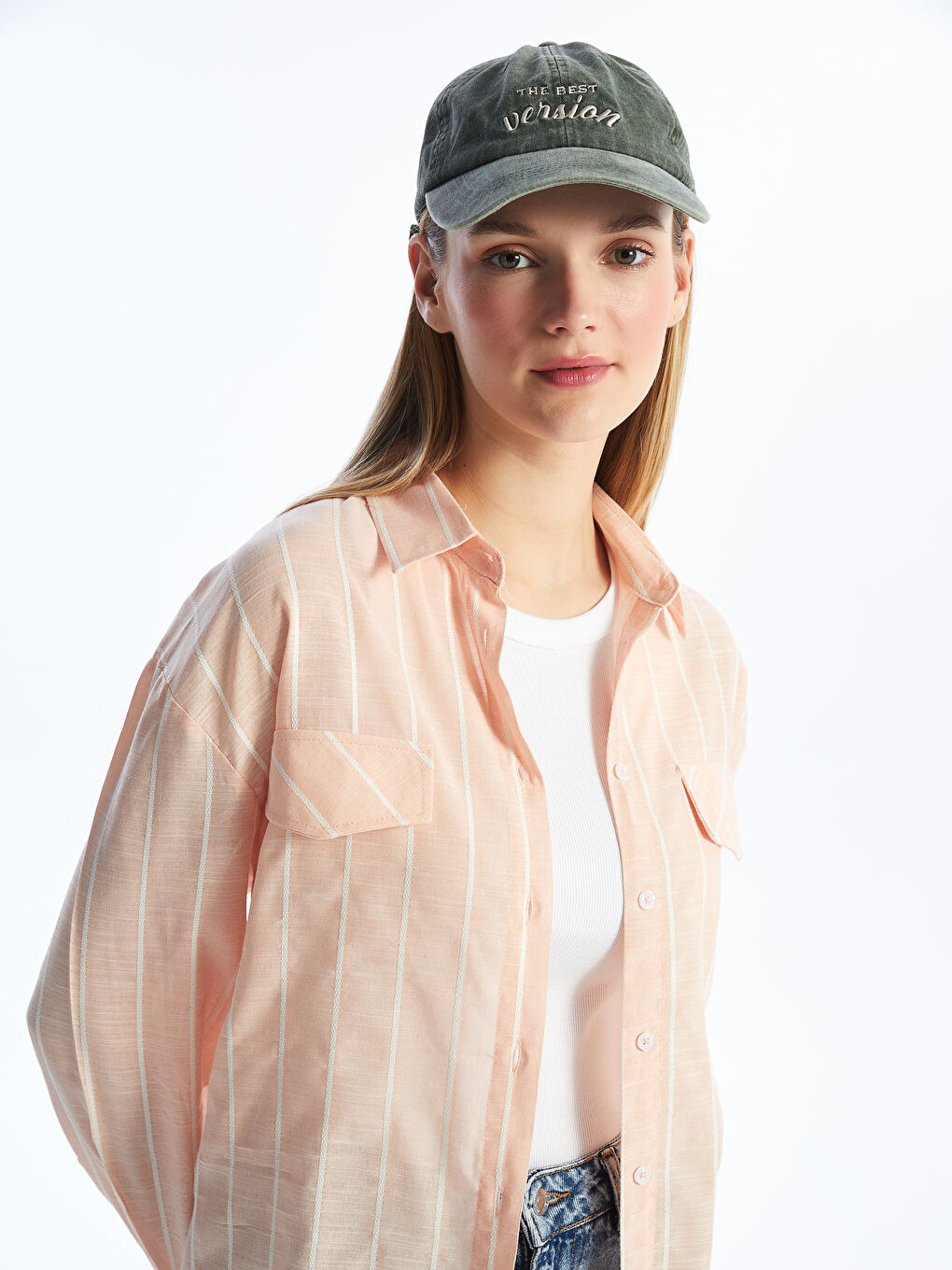 Turuncu Çizgili Kadın Gömlek