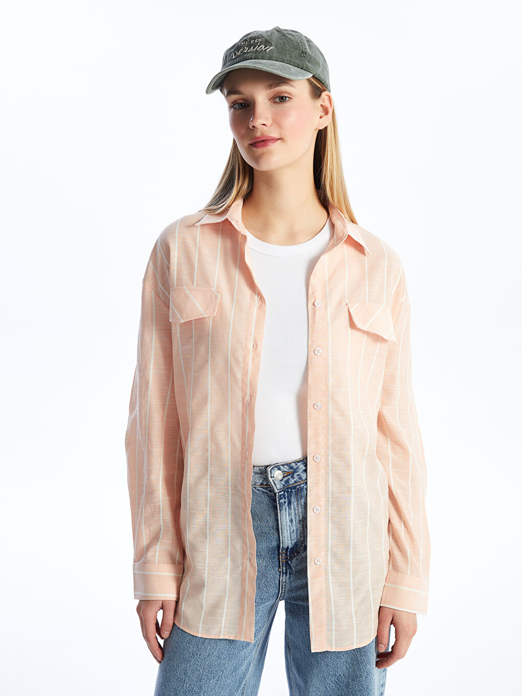 Turuncu Çizgili Kadın Gömlek-1