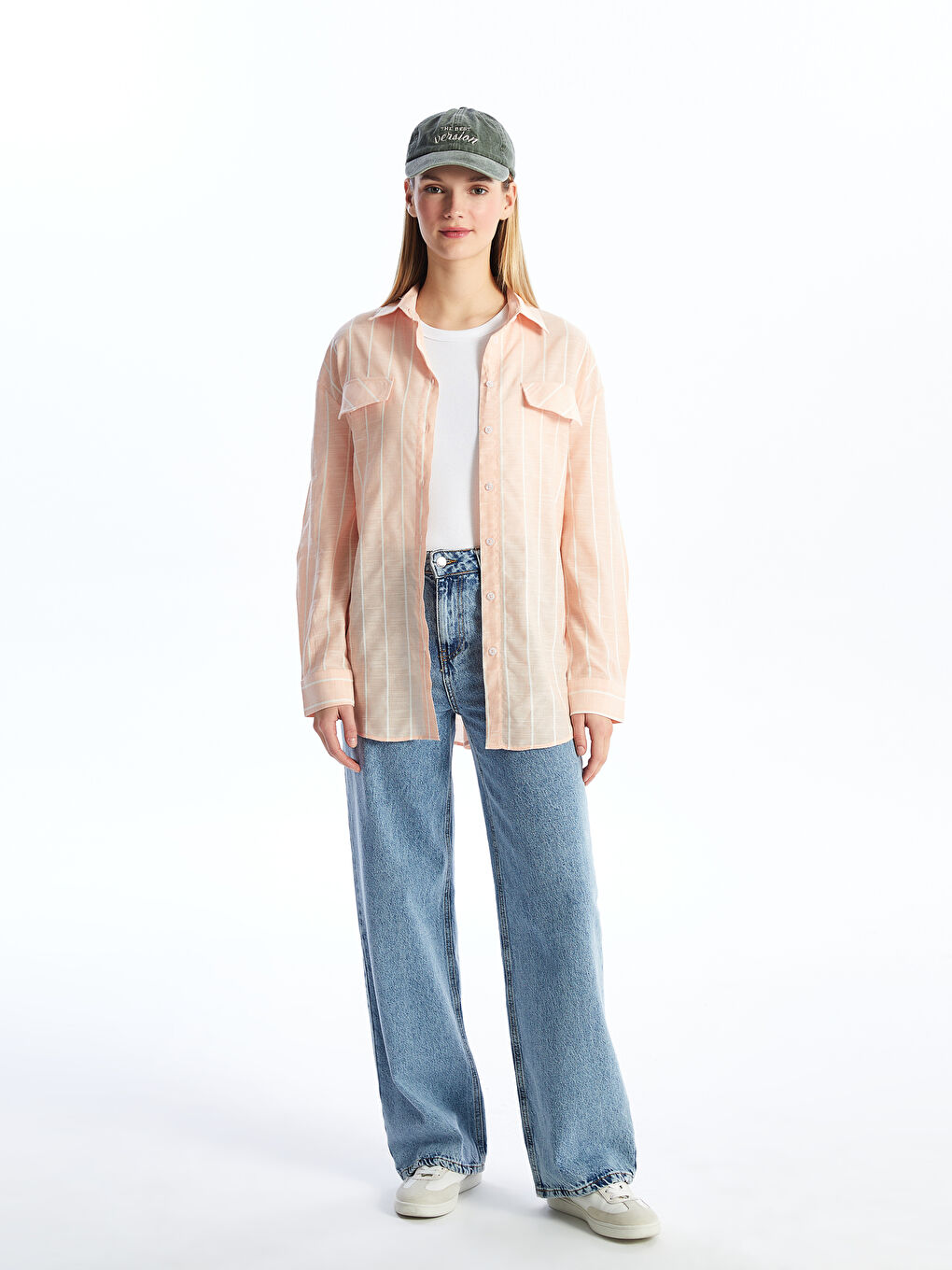 Turuncu Çizgili Kadın Gömlek-2