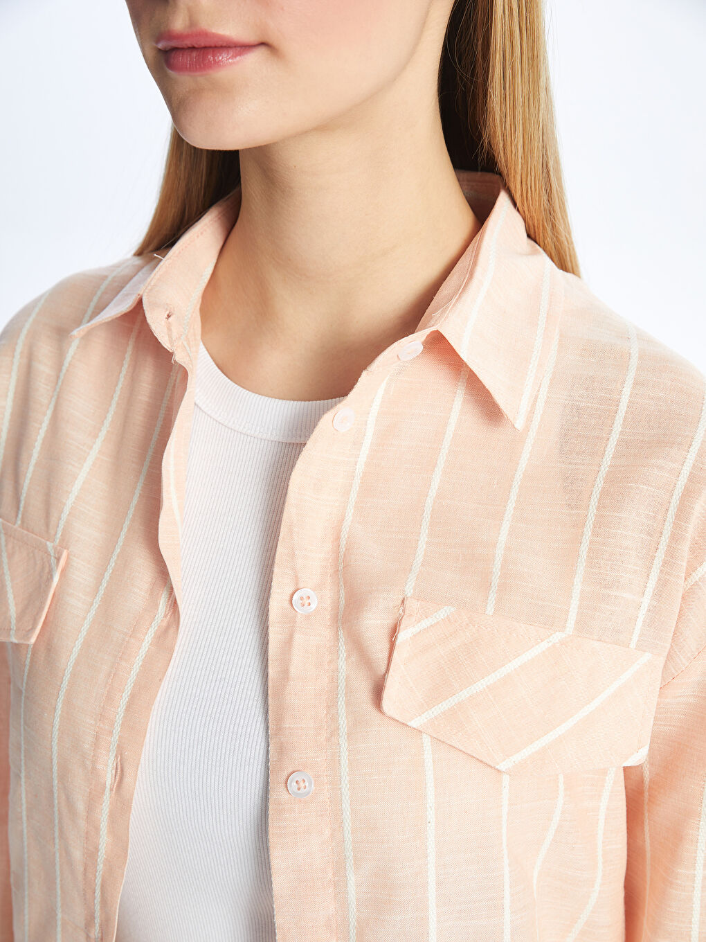 Turuncu Çizgili Kadın Gömlek-3