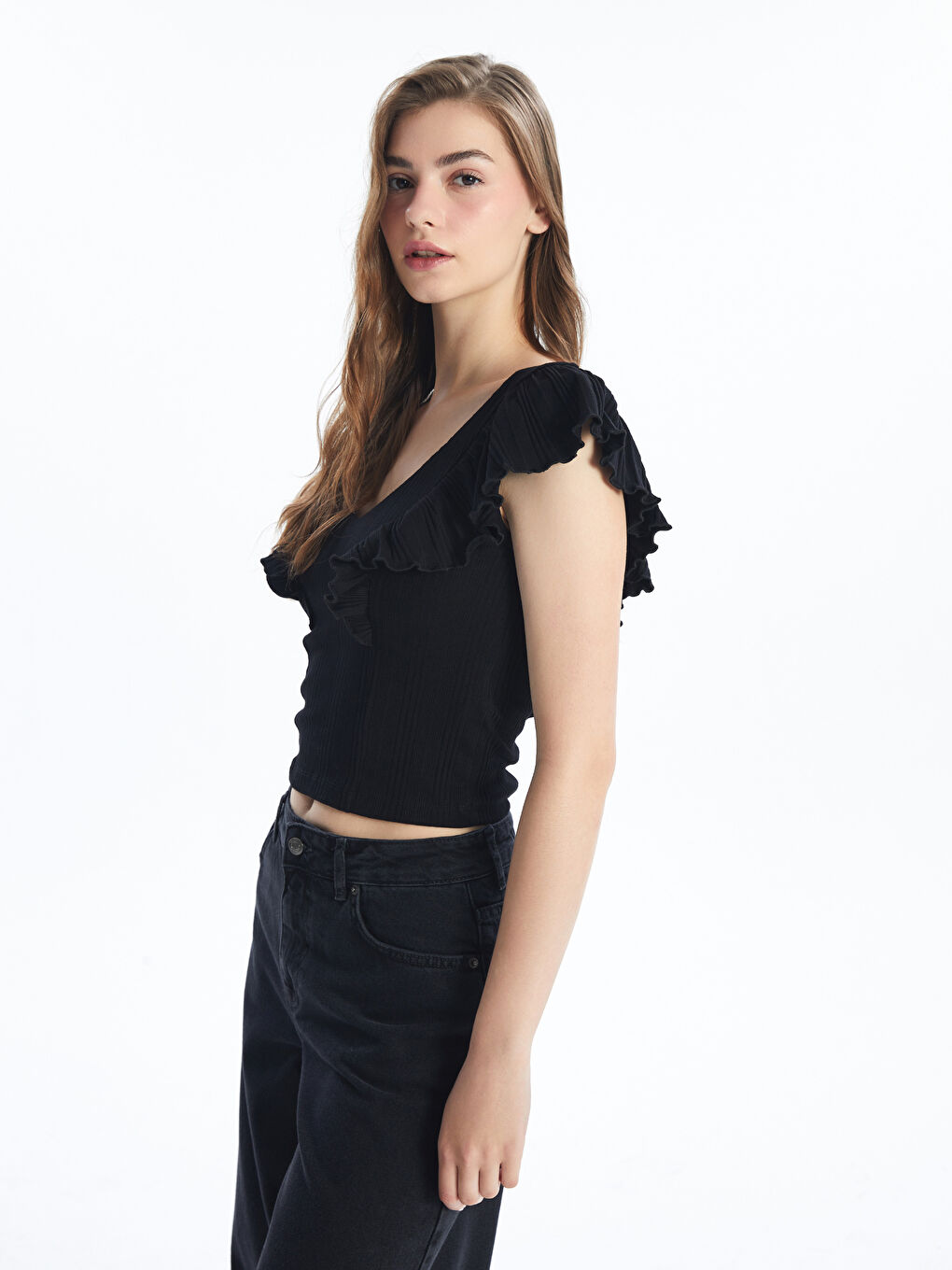 V Neck Straight Short Sleeve Women T-Shirt -S4M021Z8-CVL