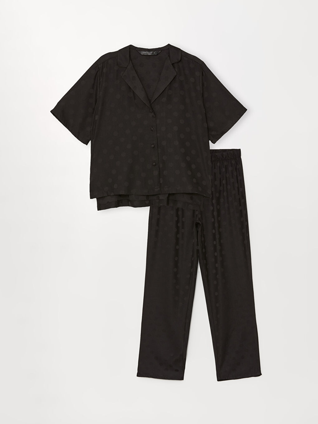 Siyah Gömlek Yaka Puantiyeli Kadın Pijama Üstü