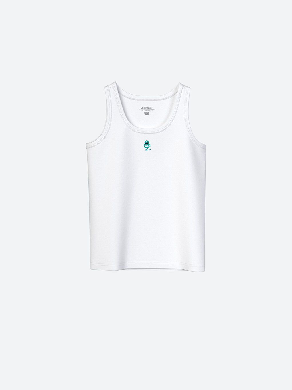 Beyaz Bisiklet Yaka Baskılı Erkek Çocuk Atlet 2'li-2