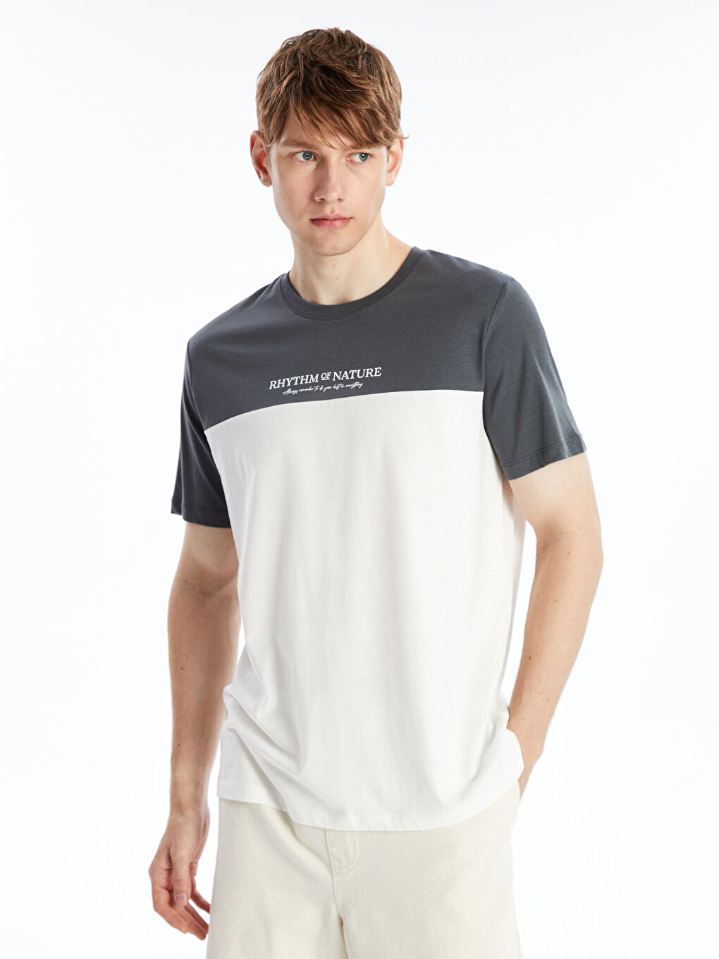 Antrasit Bisiklet Yaka Kısa Kollu Baskılı Erkek Tişört