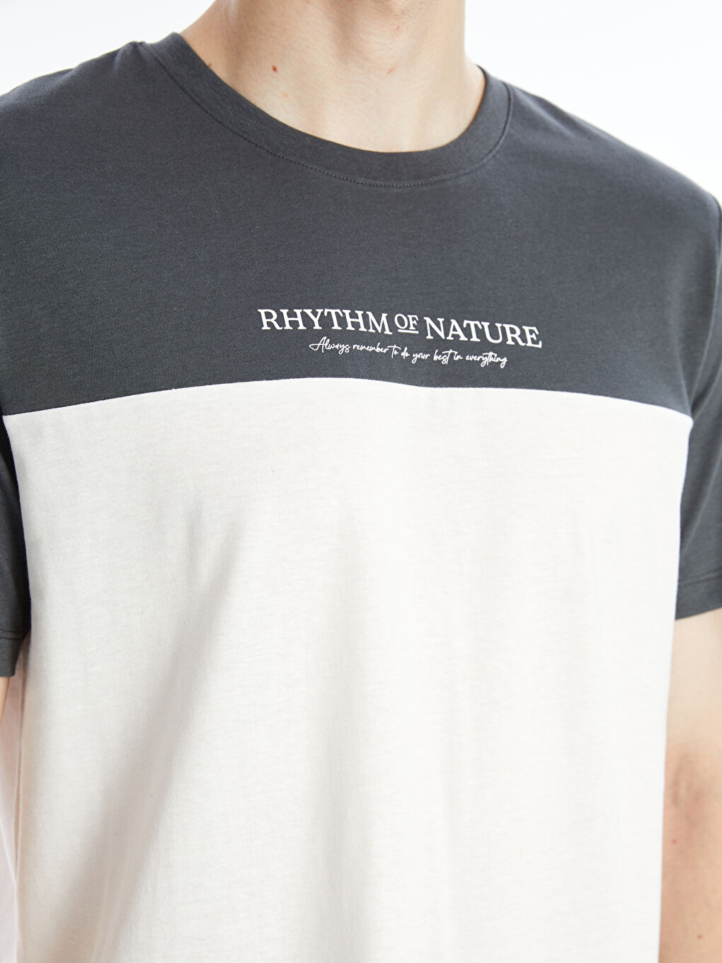 Antrasit Bisiklet Yaka Kısa Kollu Baskılı Erkek Tişört-2