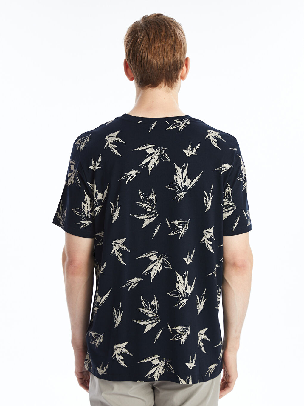 მრგვალი საყელო მოკლე სახელო ნიმუშიანი ჟერსი მამაკაცის მაისური-3