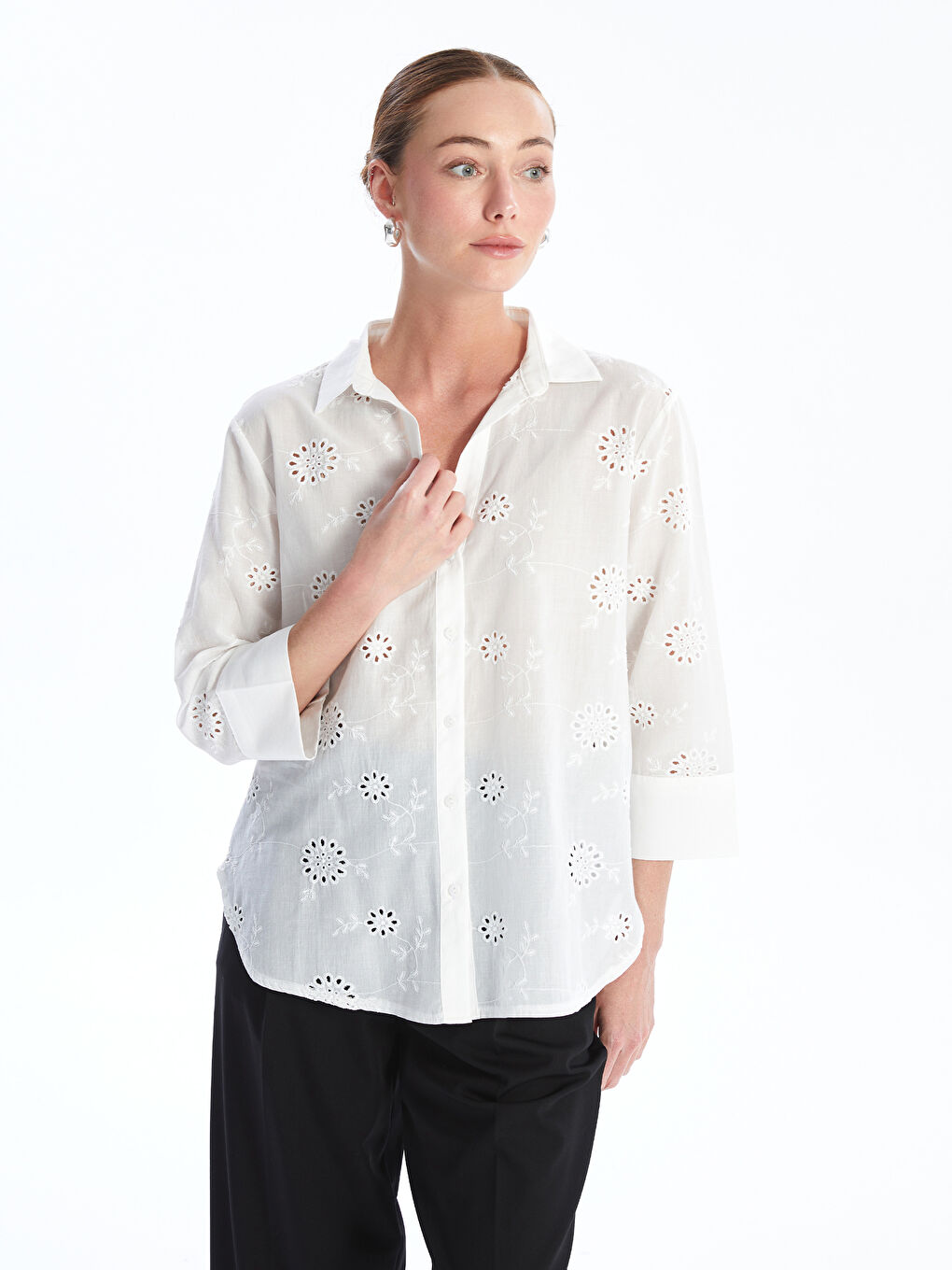Self-Patterned Women's Shirt -S4M176Z8-Q6K