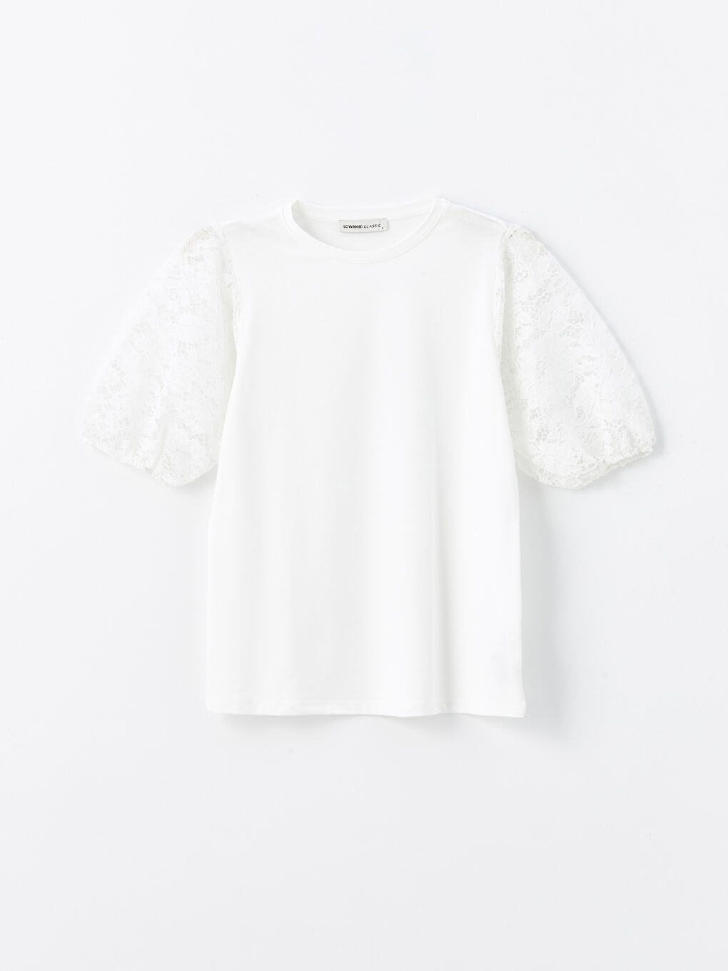 Crew Neck Self-Patterned Short-Sleeve Women's Blouse -S4M184Z8-R9J