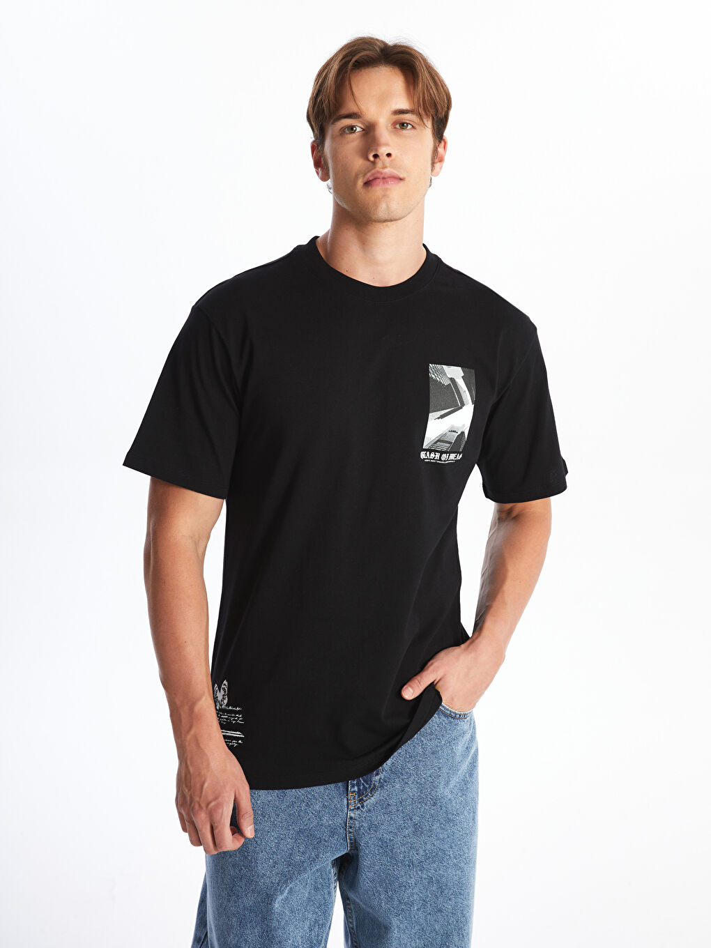 Crew Neck Short Sleeve Printed Combed Cotton Men's T-shirt -S4M187Z8-CVL