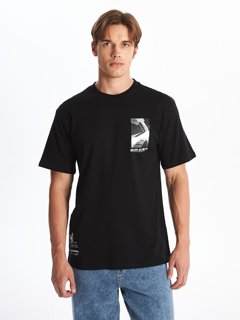 Crew Neck Short Sleeve Printed Combed Cotton Men's T-shirt -S4M187Z8-CVL