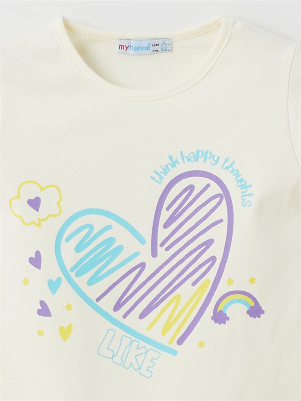 Ekru Bisiklet Yaka Kız Bebek Tişört-1