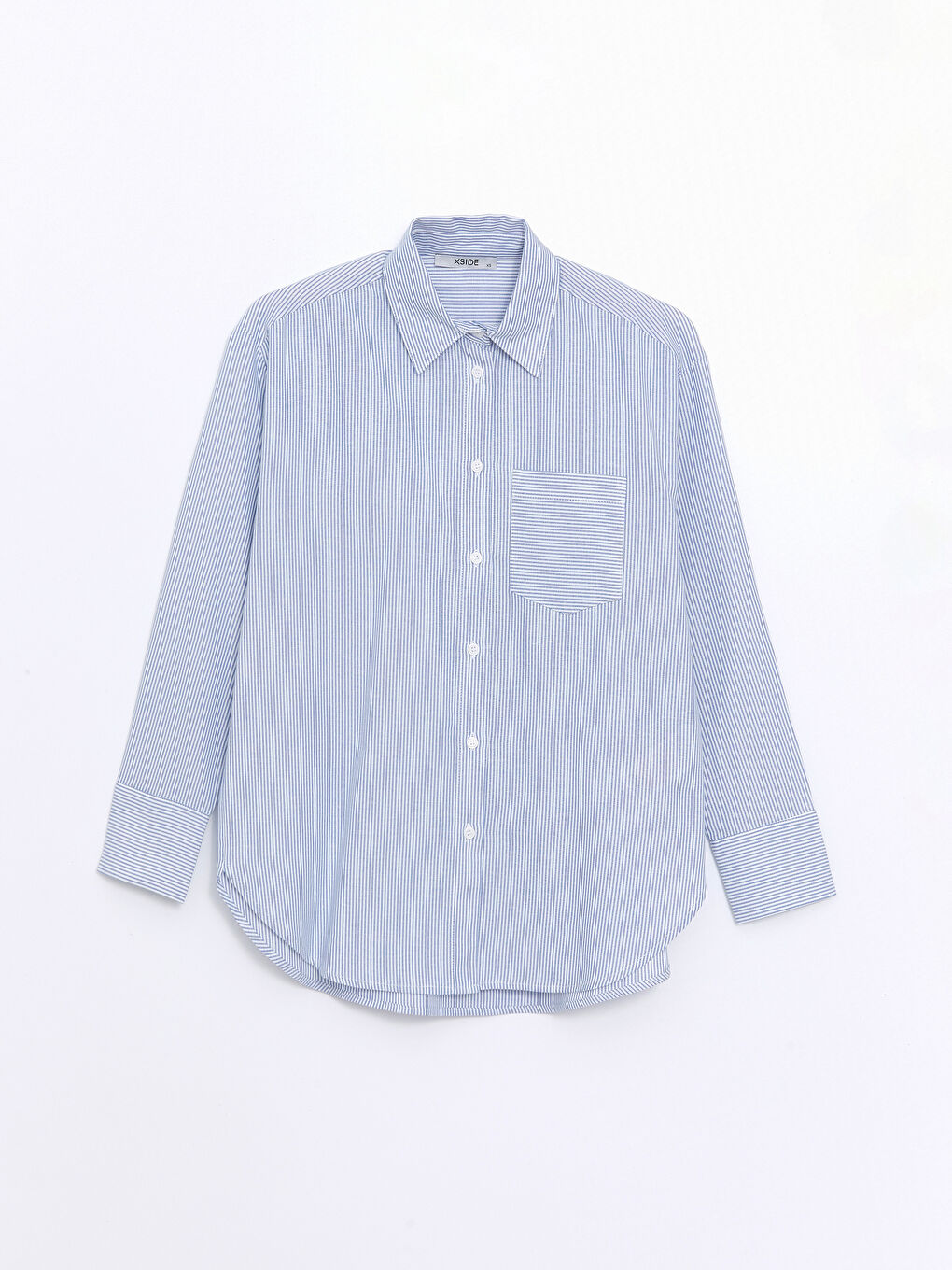 Mavi Çizgili Uzun Kollu Oversize Kadın Gömlek-5