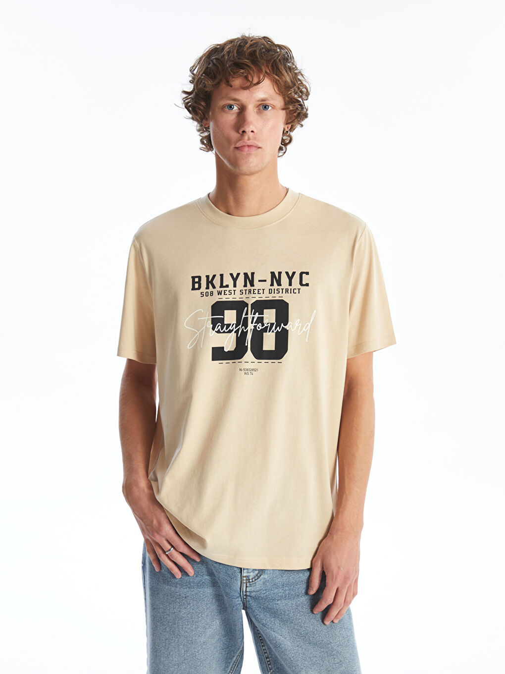 Футболка Мужская с Круглым Вырезом, Коротким Рукавом, С Принтом, Из Гребенного Хлопка