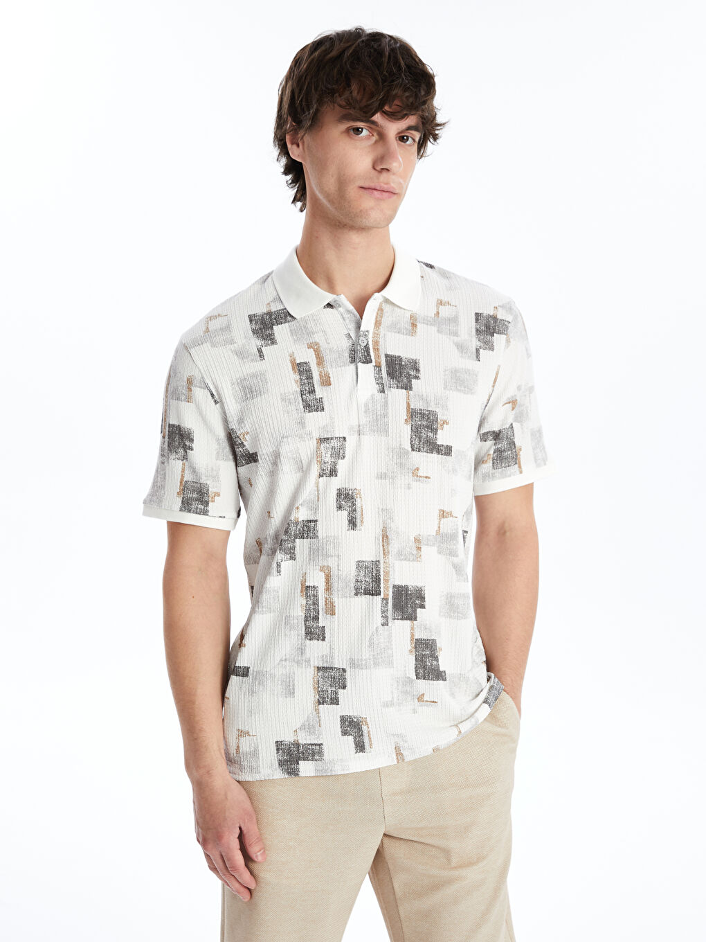 Polo Neck Short Sleeve Patterned Men's T-Shirt -S4M242Z8-YGE