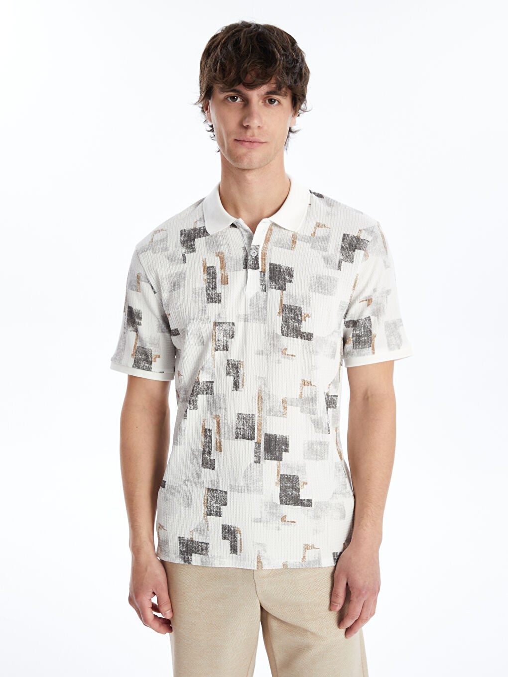 Polo Neck Short Sleeve Patterned Men's T-Shirt -S4M242Z8-YGE