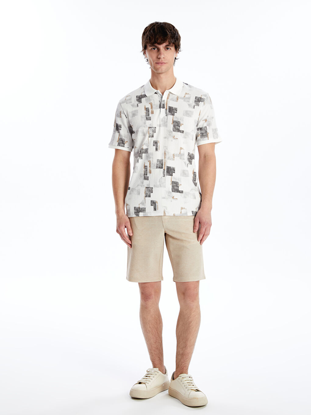 Polo Neck Short Sleeve Patterned Men's T-Shirt -S4M242Z8-YGE