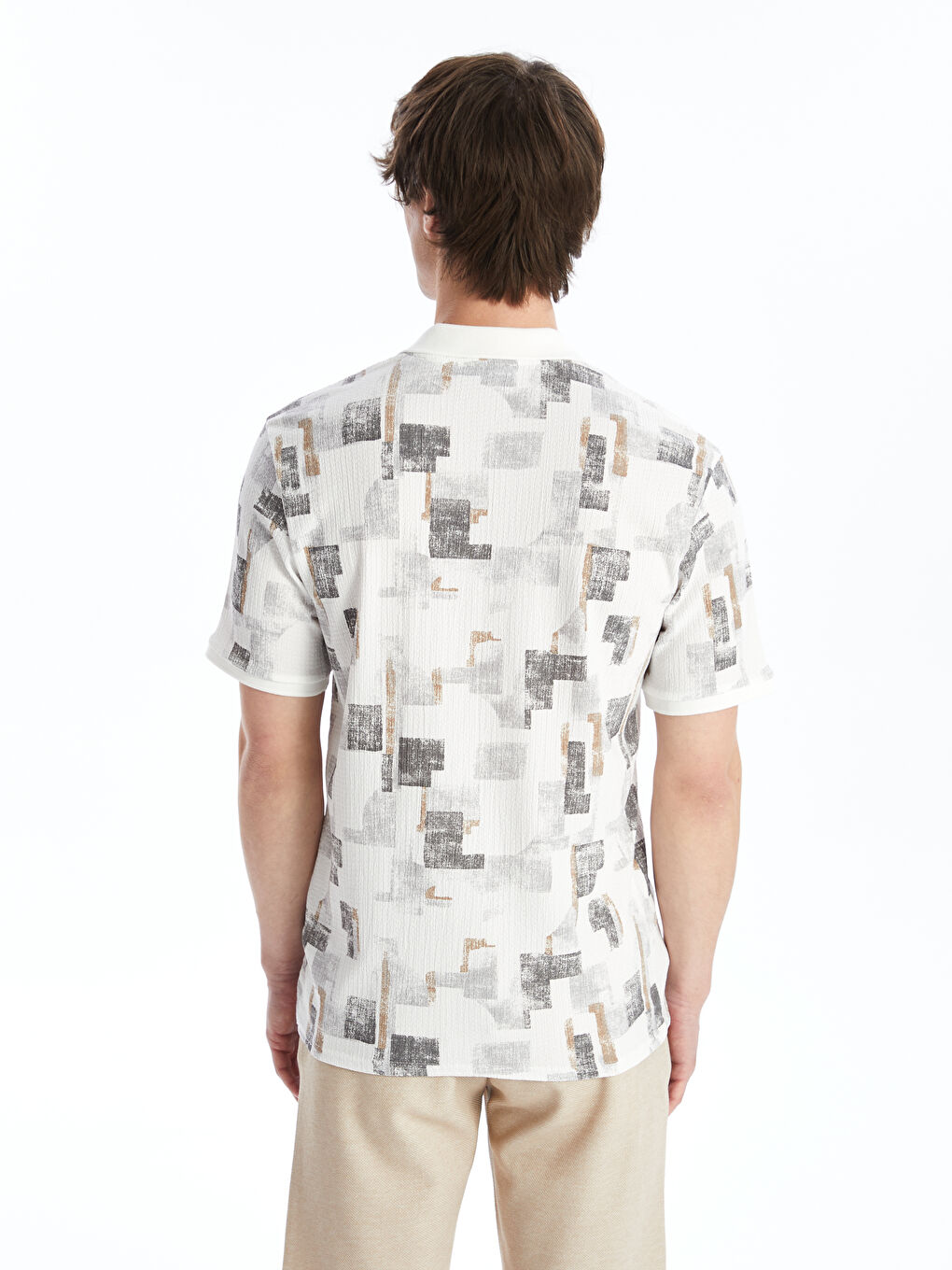 Polo Neck Short Sleeve Patterned Men's T-Shirt -S4M242Z8-YGE