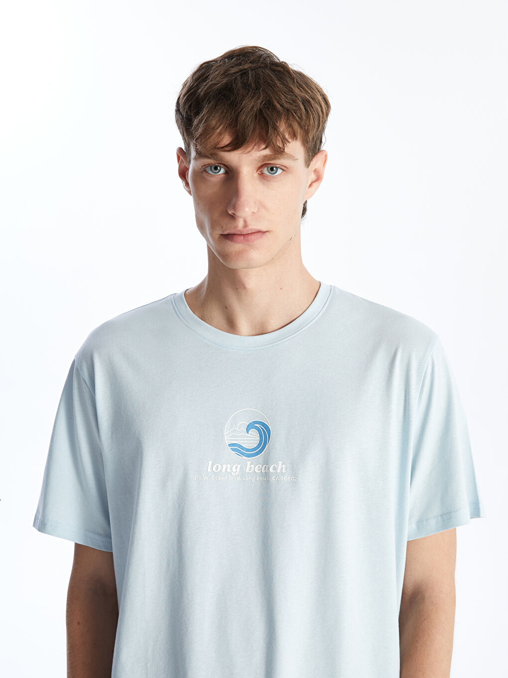 მრგვალი საყელო მოკლე სახელო ნაბეჭდი კომბინირებული ბამბის მამაკაცის მაისური-2