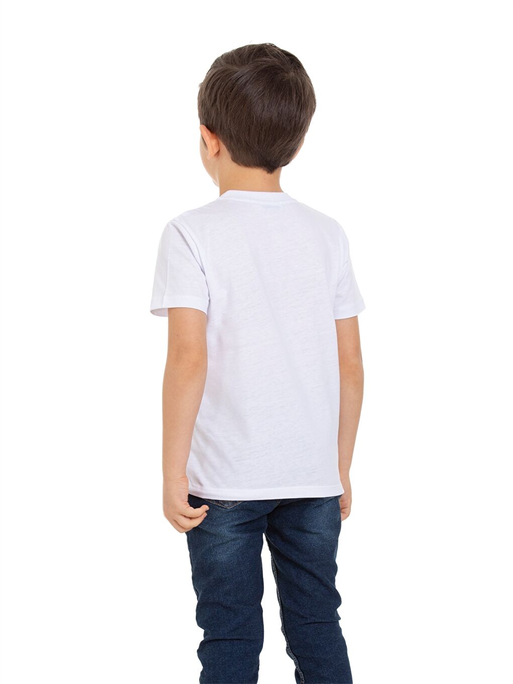 Beyaz Bisiklet Yaka Erkek Çocuk Tişört-3