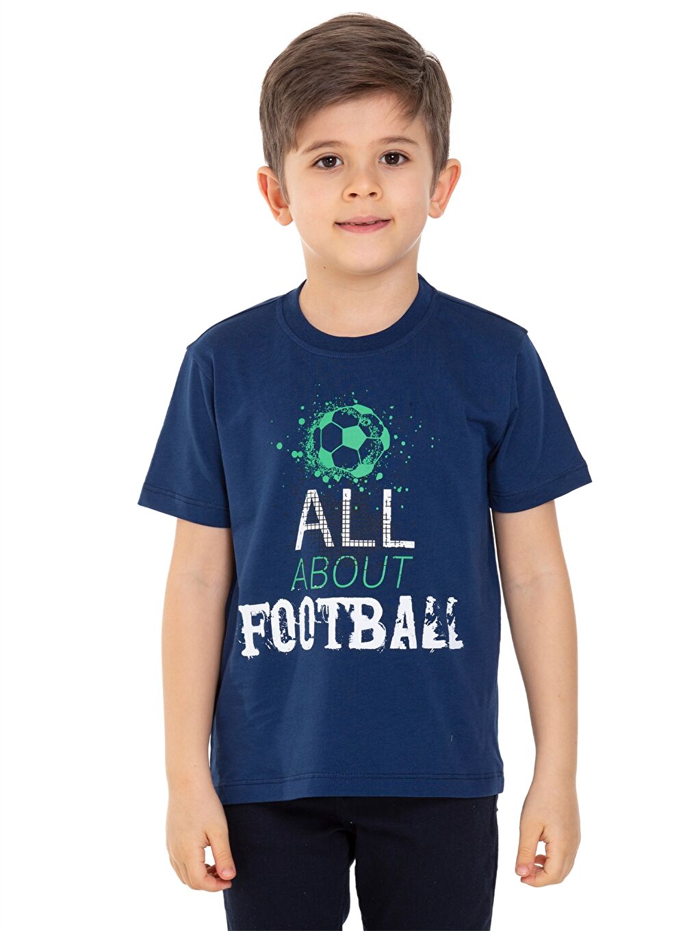 Lacivert Bisiklet Yaka Erkek Çocuk Tişört