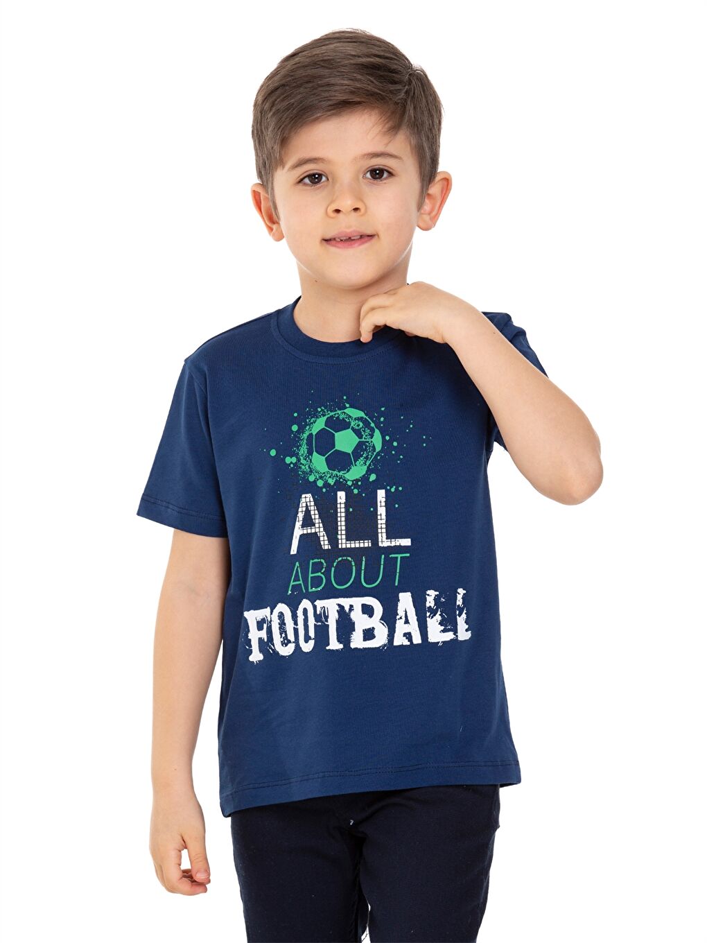 Lacivert Bisiklet Yaka Erkek Çocuk Tişört-1