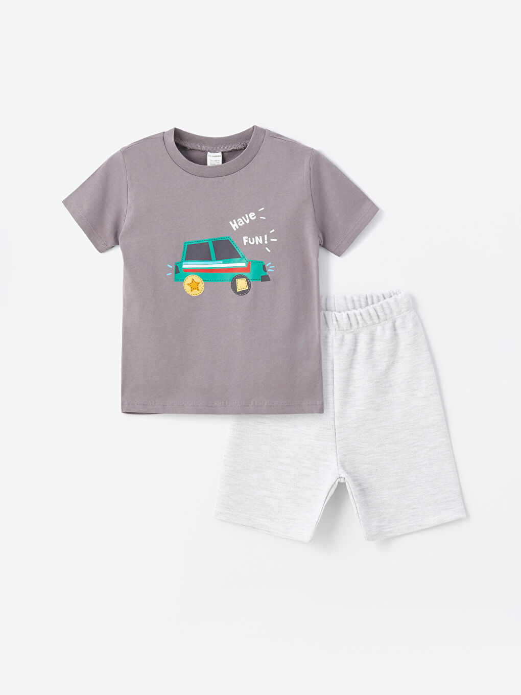 Lila Bisiklet Yaka Kısa Kollu Baskılı Erkek Bebek Tişört ve Şort 2'li Takım